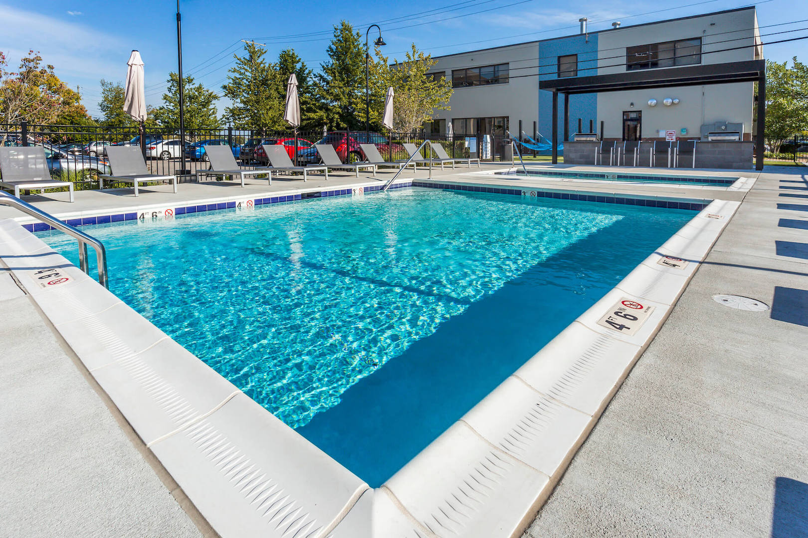 outdoor pool at the stretch apartments